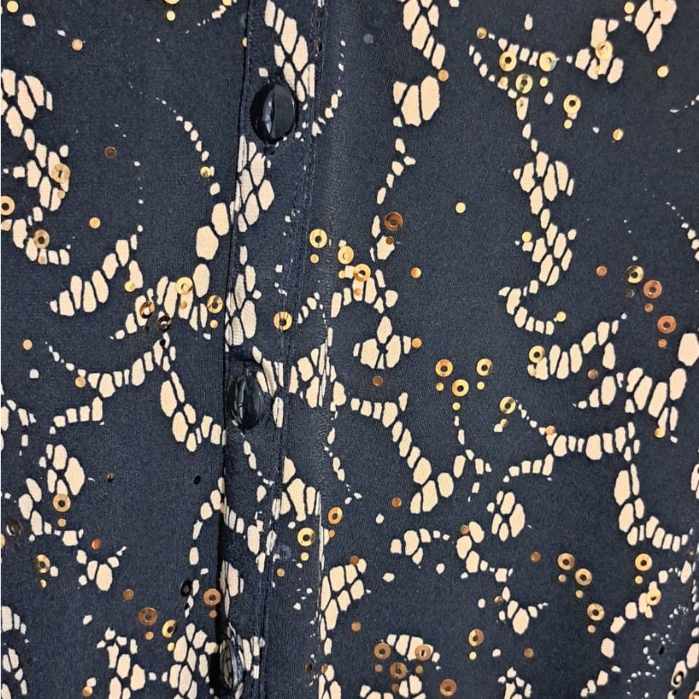 Jm Collection Black Sequin Button-Down Blouse Siz… - image 3